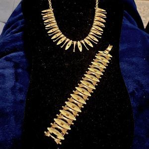 Mid Century Sarah Coventry Atomic Geometric Retro GoldenNecklace & Bracelet Set